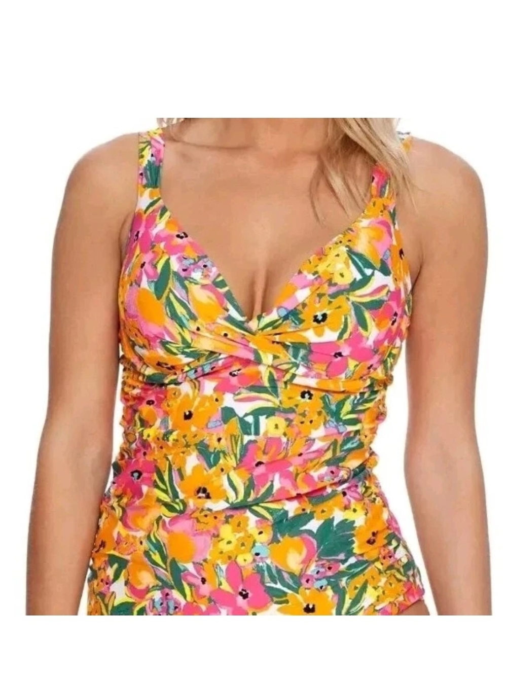 Anne Cole Underwire Twist Front Tankini Top 32C/34B Floral Slimming